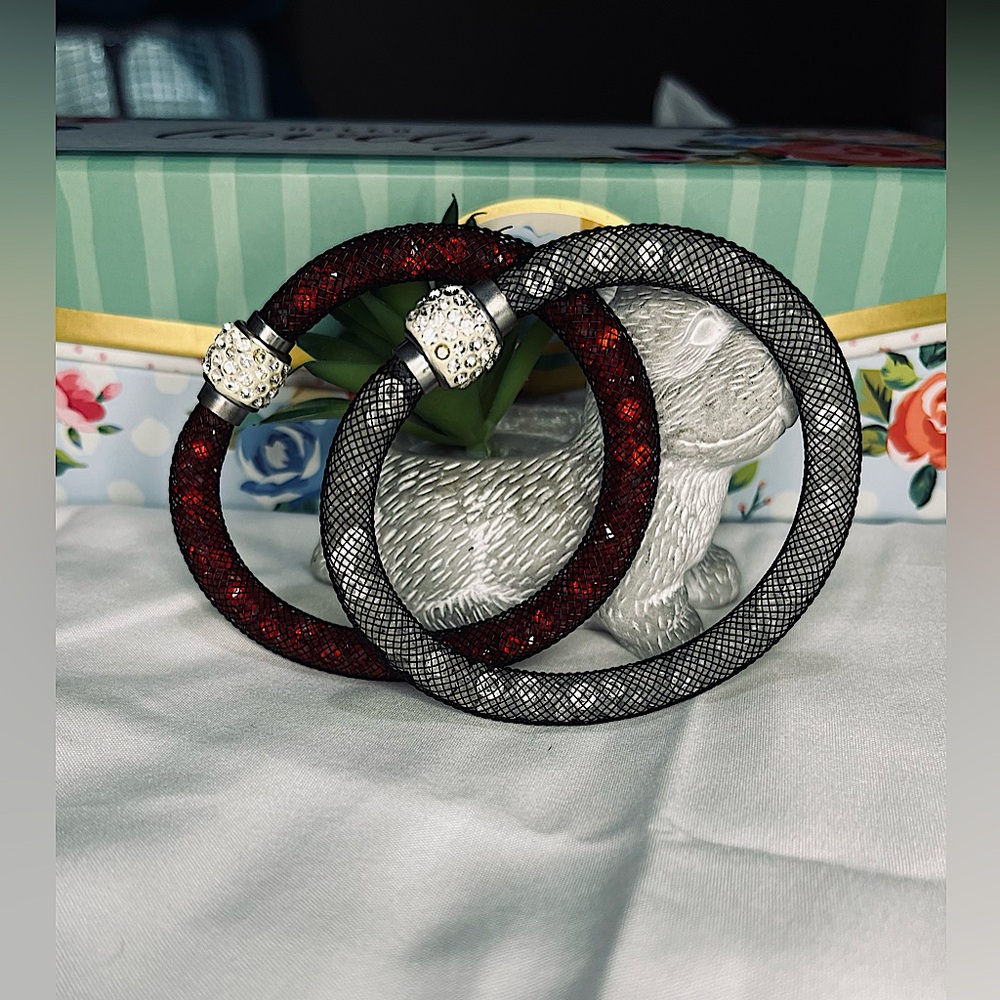 🫟 3/$25 Rhinestone Snake Bracelets | Red & Black | Set of 2